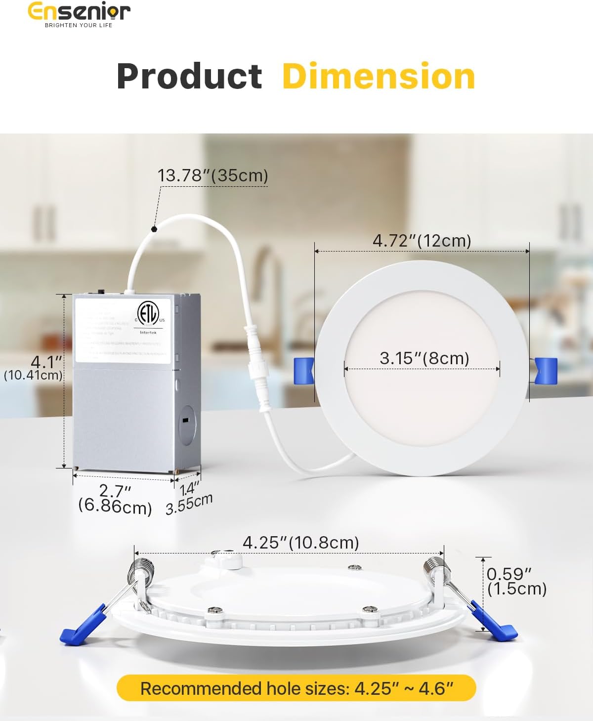 Ensenior 6 Pack 4 Inch LED Recessed Light, Dimmable, 2700K-5000K 5CCT, 750LM High Brightness, 9W 120V, Damp Rated, ERL-9X-ETL, Ultra-Thin Canless Wafer Ceiling Light - ETL & FCC & IC