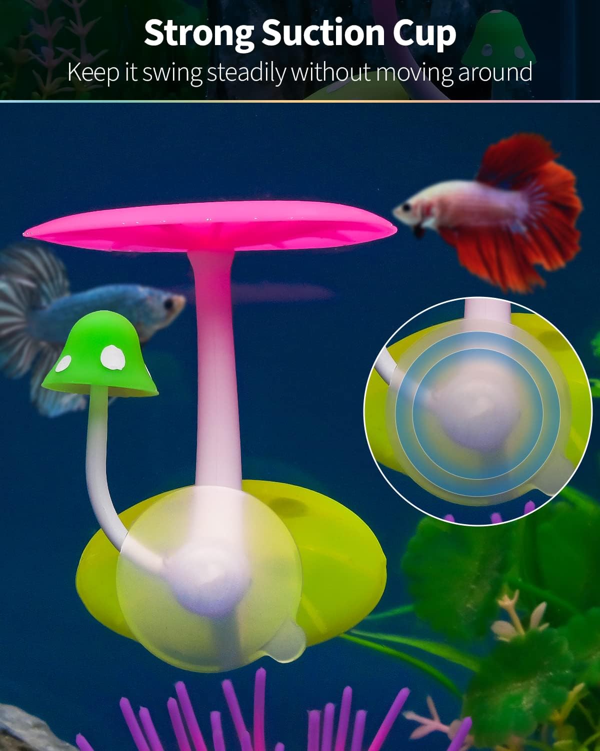 Uniclife Betta Mushroom Hammock Soft Aquarium Rest Bed Fish Breeding Playing Pad with Suction Cup Silicone Ornament Decoration Colorful Lifelike Decor for Fish Tank Landscape, 2 Pack
