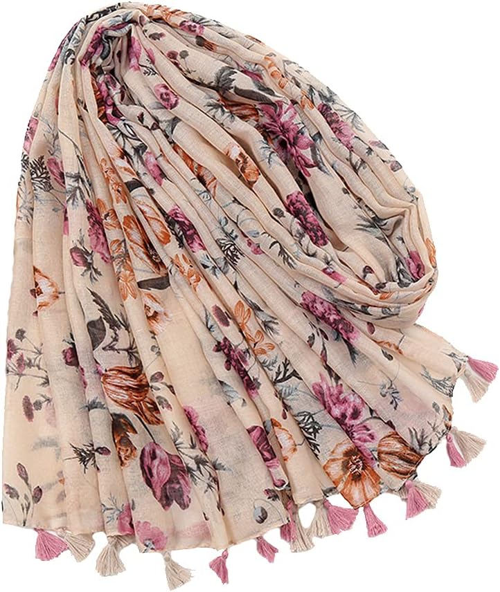 Yeieeo Boho Scarf for Women Lightweight Floral Printed Scarf Fall Winter Fashion Fringed Shawl