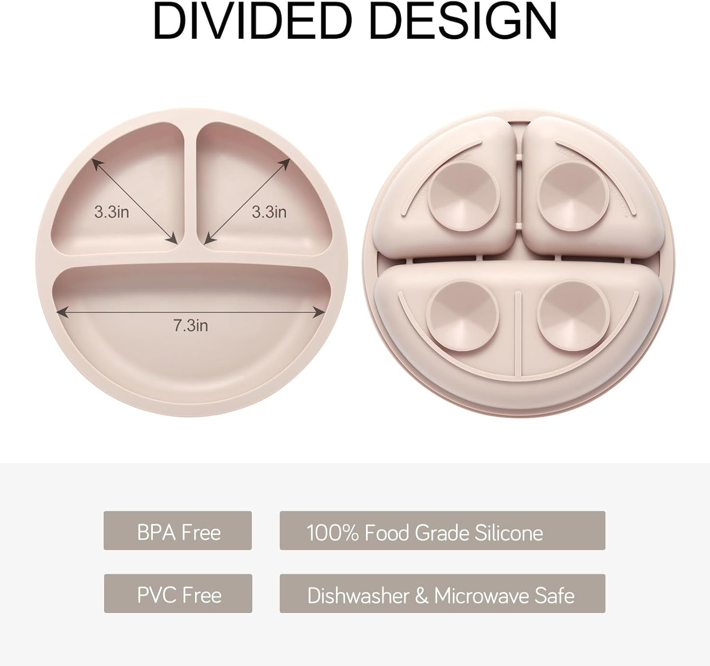 Silicone Feeding Set, 2 Pack Divided Toddler Plates with Suction, 2 Pack Utensils - Spoons & Forks, BPA Free, Baby Led Weaning Supplies