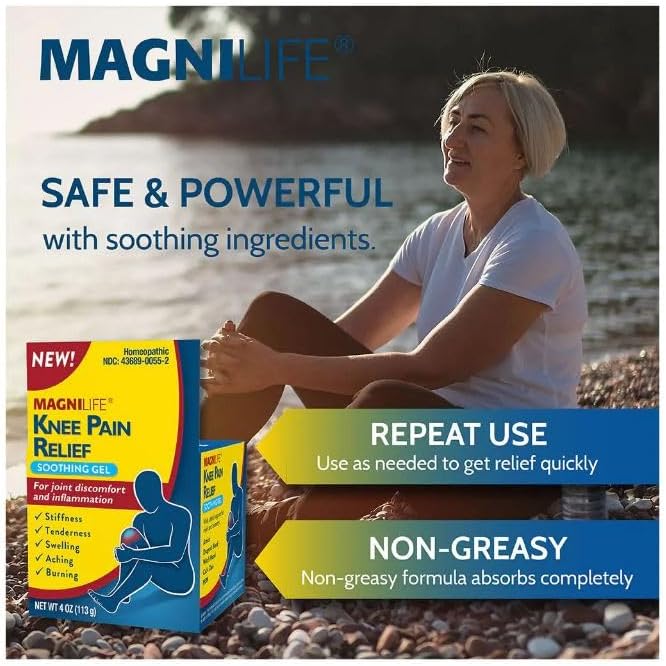 MagniLife Knee Pain Relief Gel (4 oz, 2 Pack), Arnica-Based Gel for Joint Pain, Knee Stiffness & Swelling, Non-Greasy, No Staining, Massage-in Formula for Daily Knee Support & Comfort