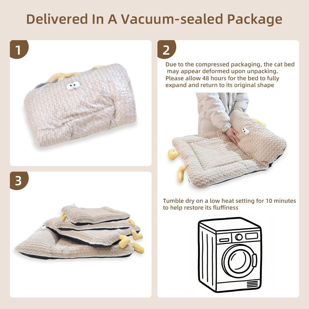 Washable Dog Bed Mat, Soft Dog Cushion with Side Zip, Anti-Slip Cat Bed Pad with Bolster Around, Pet Sleeping Mat for Cat, Small, Medium Dogs, Dryer Friendly (29.5 * 21.6in)