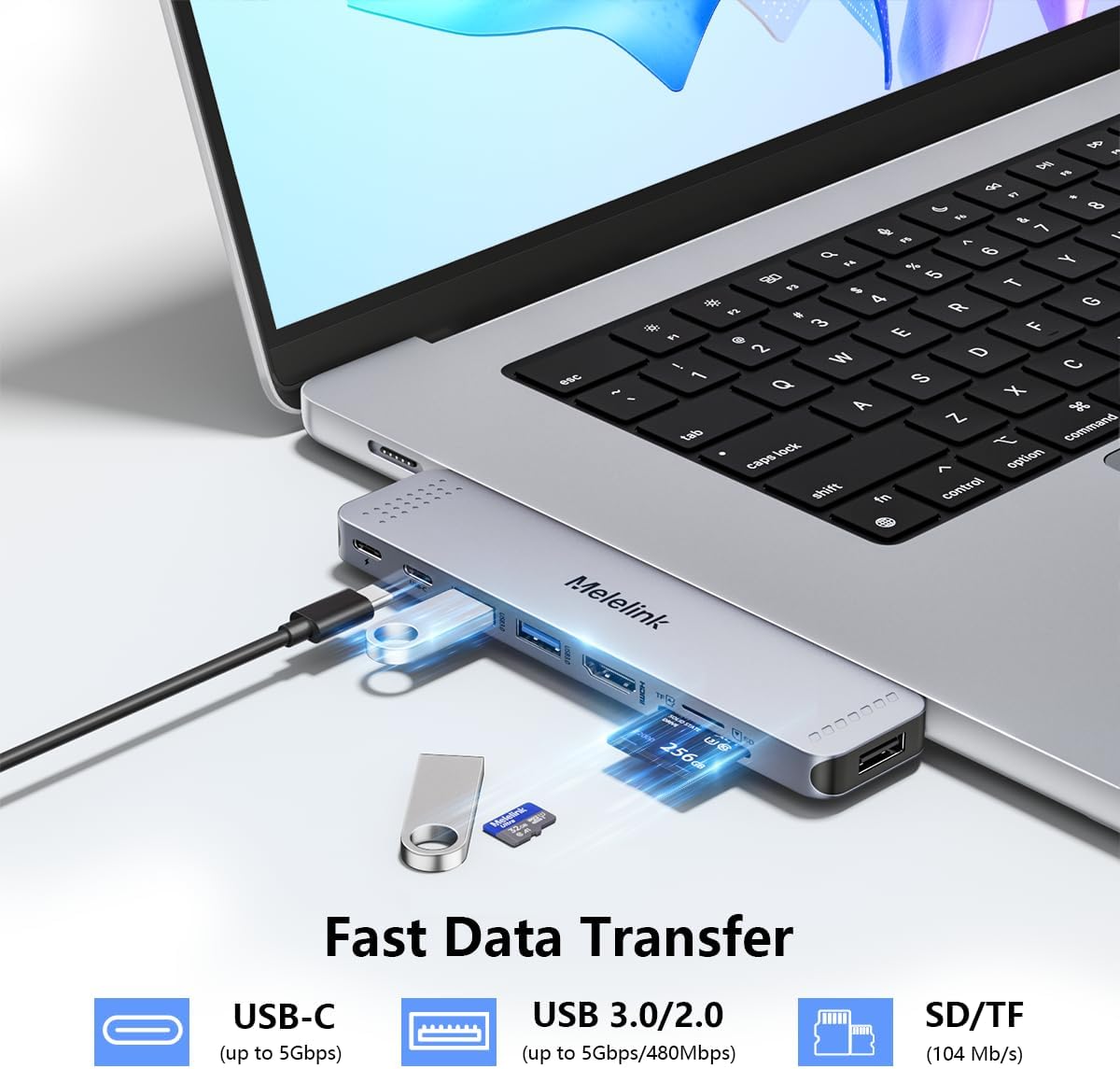 USB C Hub Adapter for MacBook Pro/Air M5 M4 M3 M2 M1 2025-2018 13" 15" 16", Mac Multiport Adapter, 8 in 2 MacBook Accessories Dongle with HDMI 4K, Thunderbolt 3, USB C&A Data Ports, SD TF Card Reader