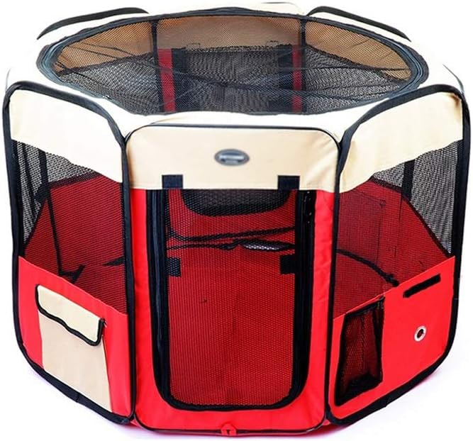 Dog Crate Red Pet Portable Foldable Playpen Exercise Kennel Dogs Cats Indoor/Outdoor Removable Mesh Shade Cover Dog Cage (XL)