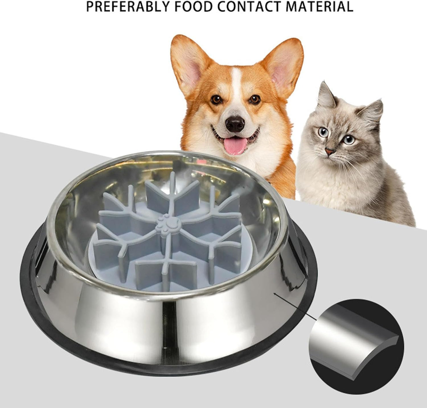 Anti Choking Dog Bowl, Slow Feeder Pet Dish, 1.2L Silicone Stainless Steel Feeding Bowl, Non Slip Pet with Raised Maze Design, Dog and Cat Eating Accessory with Easy Clean, Water Food Feeder