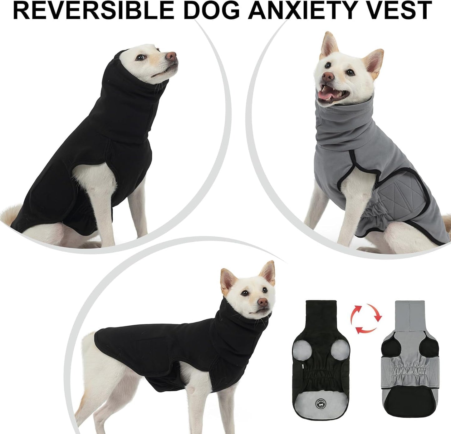 BEAUTYZOO 2-in-1 Reversible Dog Anxiety Vest – Calming Vest for Dogs, Turtleneck Anxiety Wrap for Dogs,Dog Calming Jacket for Fireworks Thunder Separation Vet Visits,Pet Hoodie for Small to Large Dogs