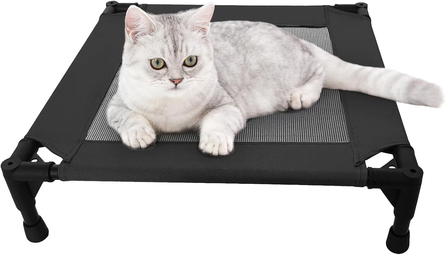 Pozico Elevated Pet Bed with Breathable Mesh for Small Cat and Dog, Raised Cooling Pet Cot for Puppy and Kitty, 18.9x18.9 inch (Black Bed)