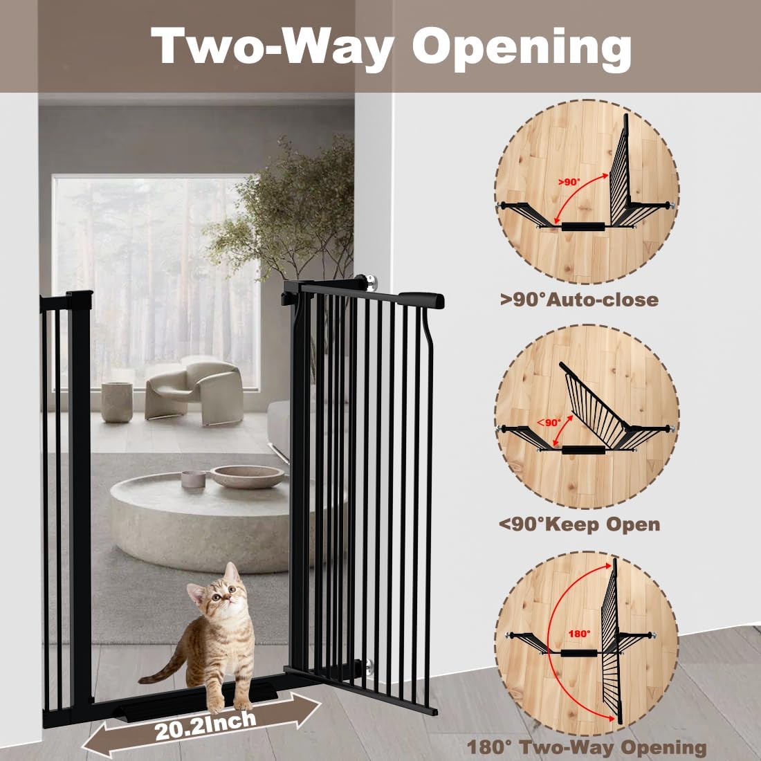 41" Extra Tall Baby Gate With Door, 40.6-54.7 In Wide Dog Gates for Doorways Stairs, Walk Through Large Pet Gate Indoor, Pressure Mounted Child Safety Gates for Kids Puppy Doggie Metal Black