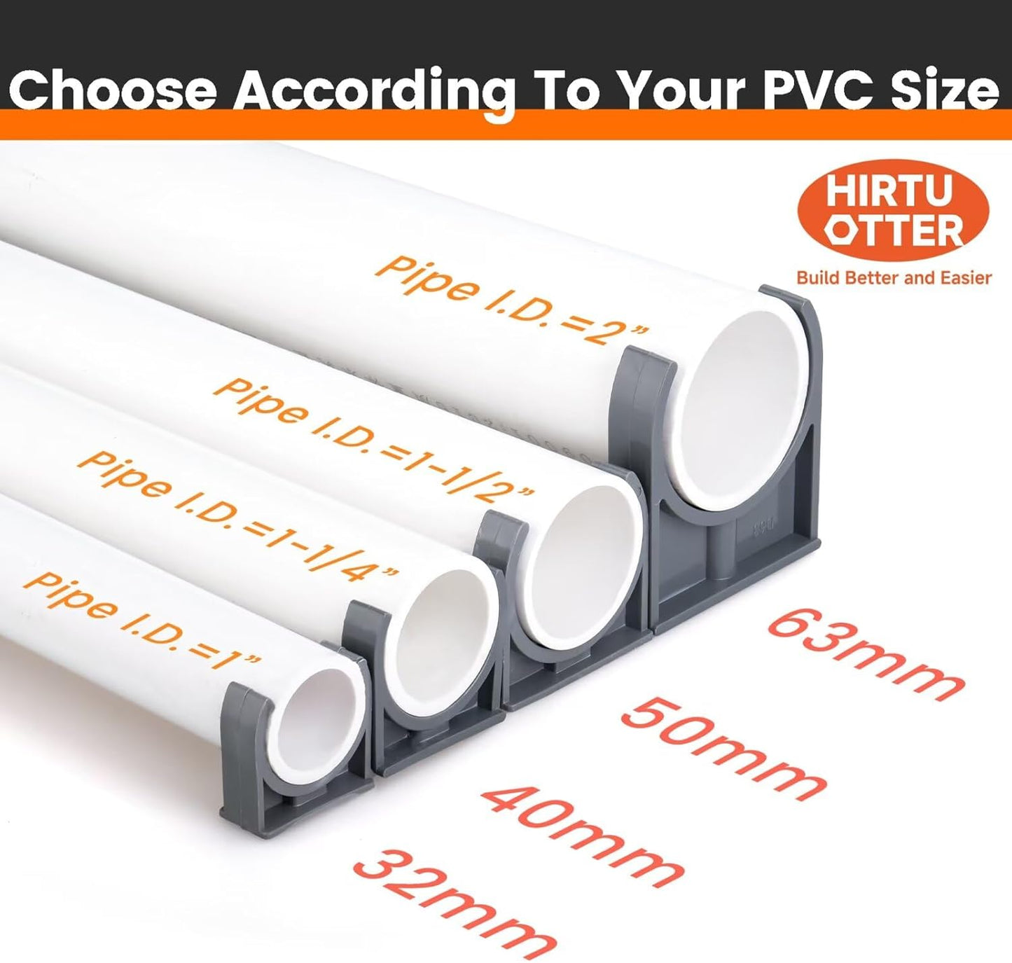 50mm/1.97" (30 PCS) U-Shaped PVC Pipe Clamps (Gray), Hose Hanger Support, High Strength for Home Plumbing, TV Trays, Water Supply, Garden Tubing, PEX, UV Resistant, fit for 1-1/2" PVC Pipe Sch40