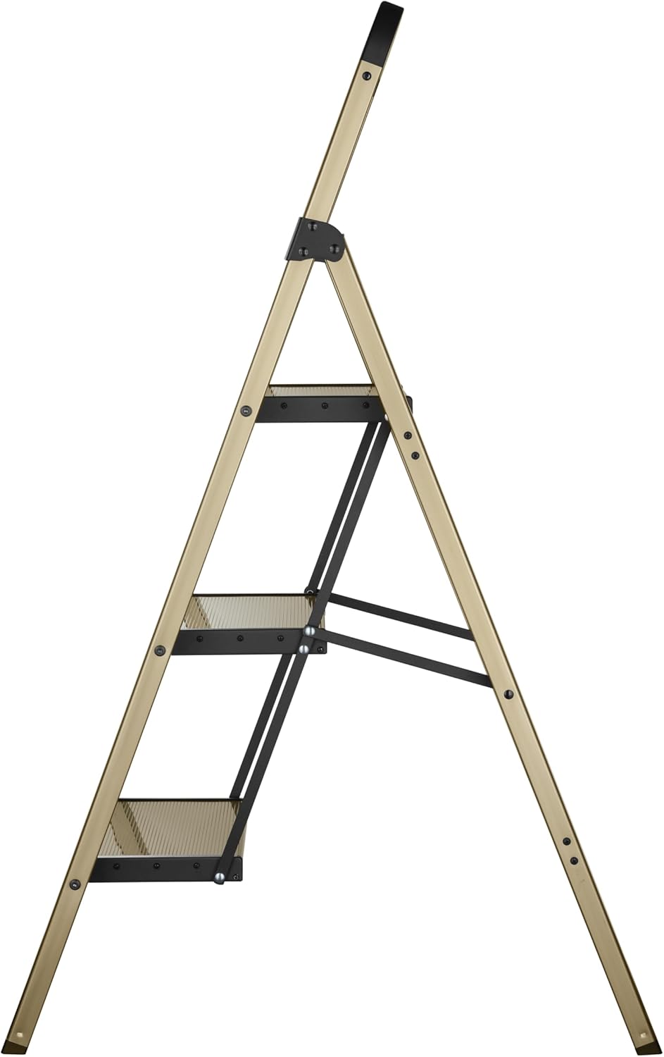 Step Ladder Folding 3-Step Champagne Gold Finish Aluminum Foldable Step Ladders,Anti-Slip for Home & Kitchen Office 330 lbs