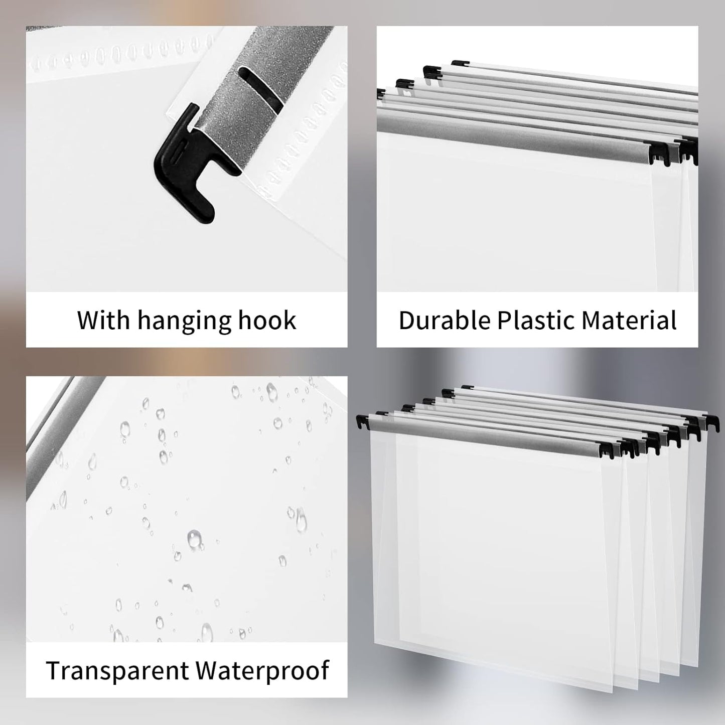 Letter Size Clear Hanging File Folders Hanging Document Folder Plastic Transparent Hanging File Folder for File Cabinets Document Filing (20, Transparent)