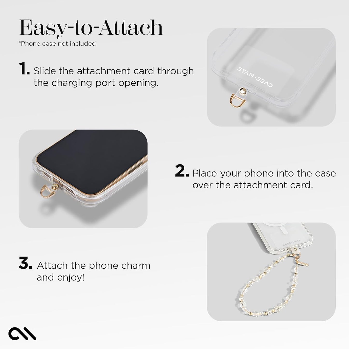 Case-Mate Beaded Phone Charm - Detachable Anti Theft Strap - Hands-Free iPhone Wrist Strap for Women - Phone Chain Wristlet - Fits Galaxy, Pixel and More - Crystal Pearl Gold