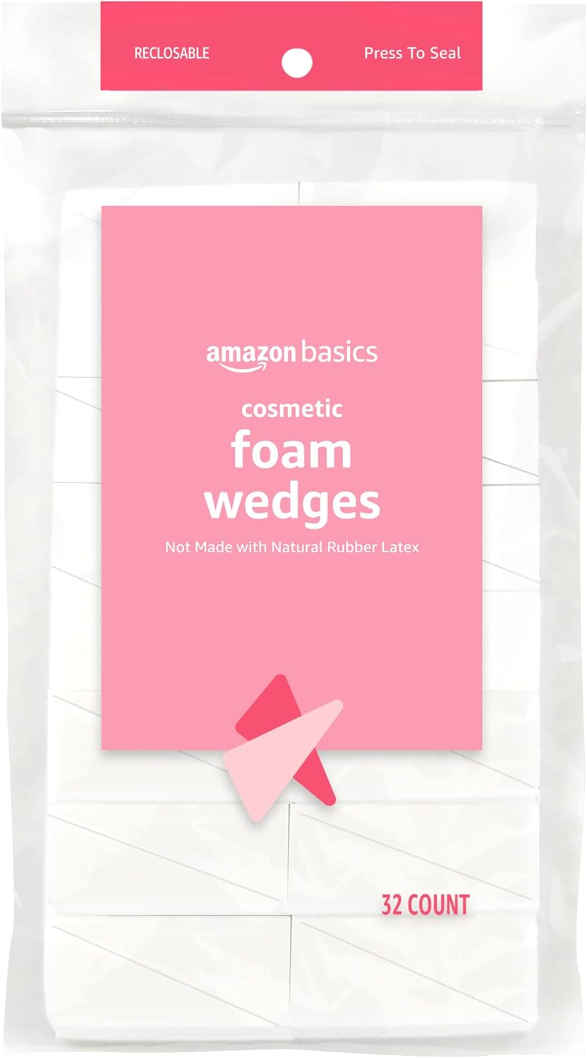 Amazon Basics Cosmetic Foam Wedges for Makeup Application and Blending, 32 Count