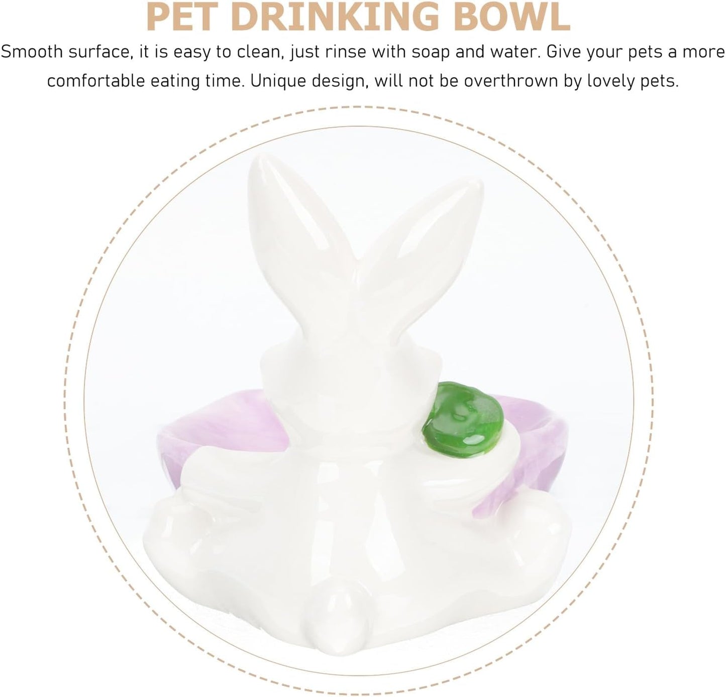 Milisten Ceramic Pet Bowl with Anti-Spill Design Purple Small Rabbit Pattern Dog and Cat Food Dish Wear-Resistant Feeding Bowl for Daily Use Compact Kitten