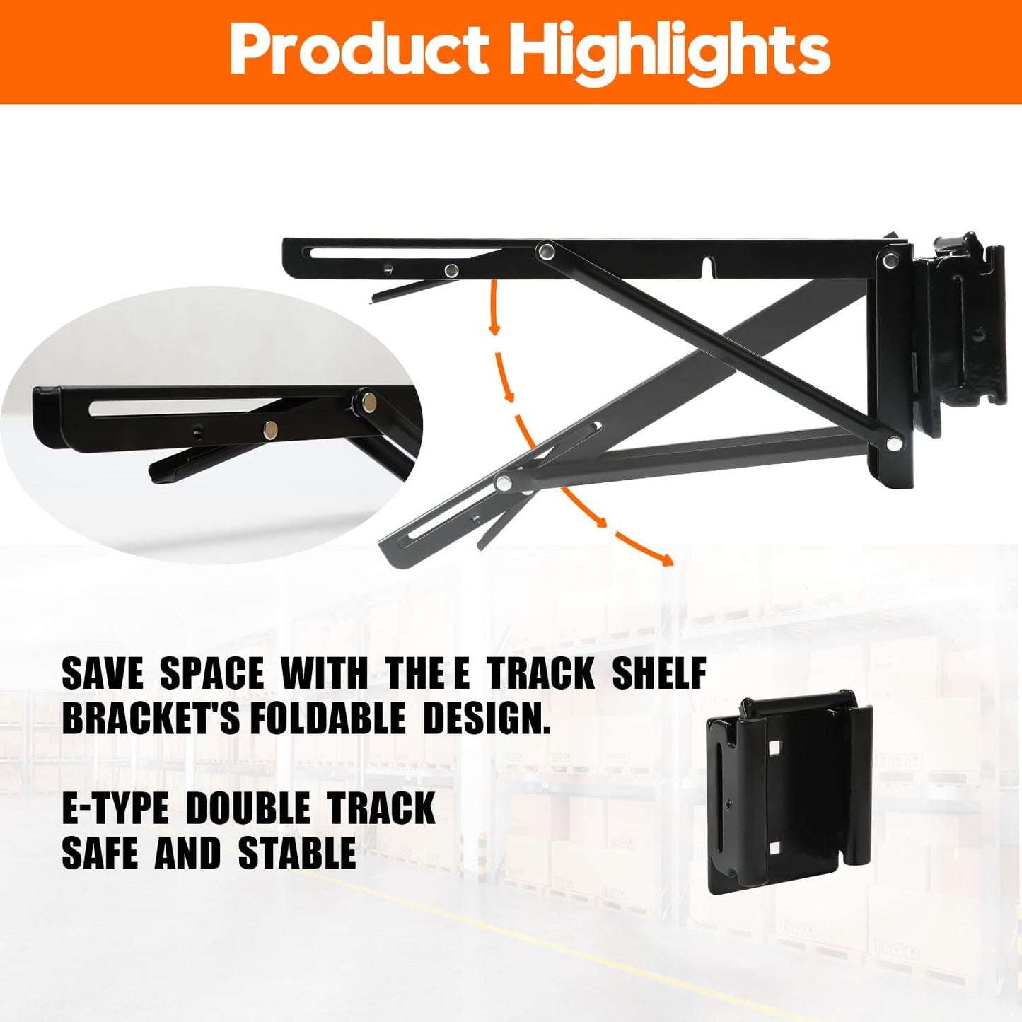 12 Inch Double Fittings E Track Shelf Bracket - Durable Hinged Collapsible Table Brackets - 4 Pack Black Powder Coating E-Track Accessories for etrack Workbench Shelves