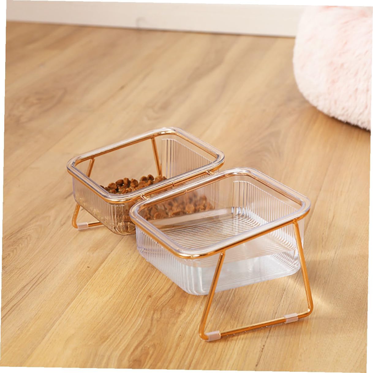 Milisten Raised Double Pet Bowls with Iron Stand, Elevated Cat Food and Water Feeding Bowls for Small Dogs and Cats, Convenient Whisker Relief Feeder for Indoor Pets