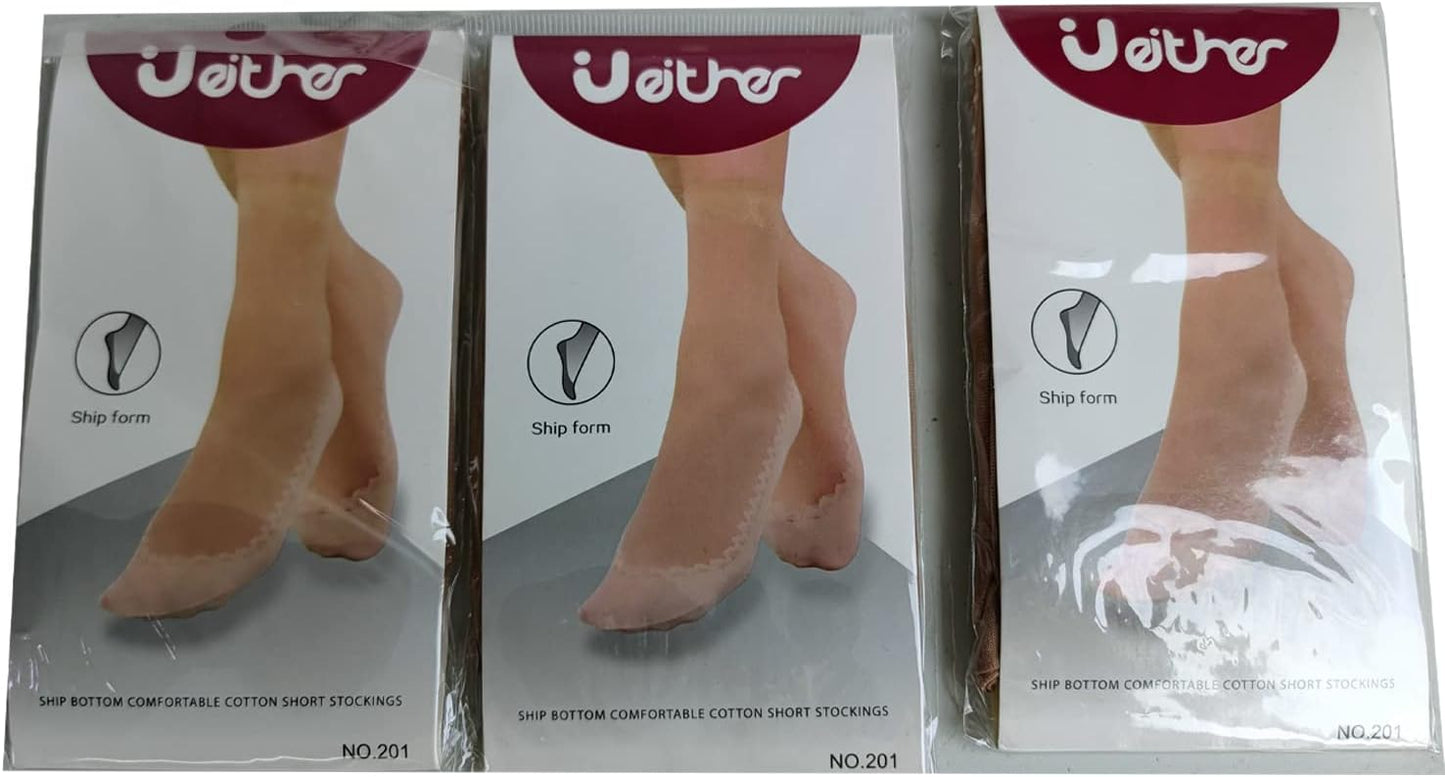 Women's 6 Pairs Silky Anti-Slip Cotton Sole Sheer Ankle High Tights Hosiery Socks Reinforced Toe
