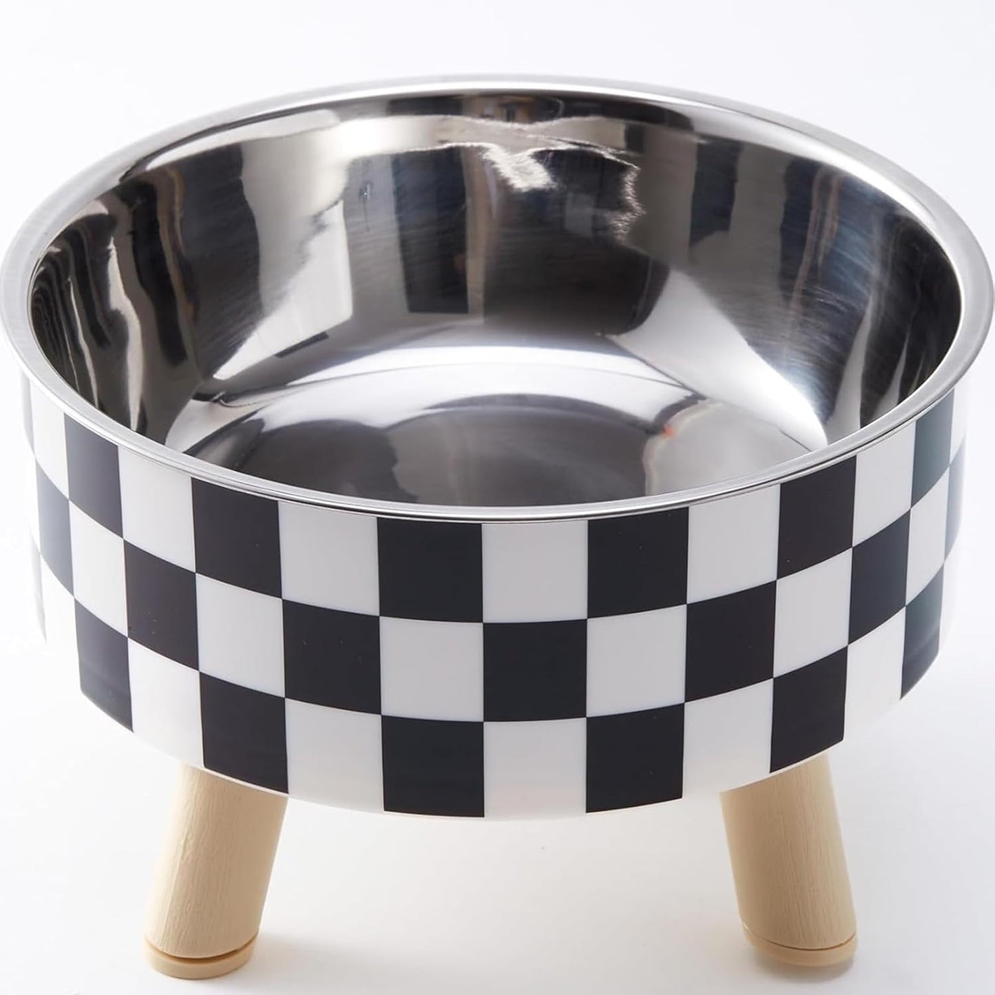 Elevated Dog Bowl Stand with Feeders Dishes for Most Dog Size Checkered Print Food Dish Stainless Steel Elevated Dog Feeding Station Pet Feeding Bowls