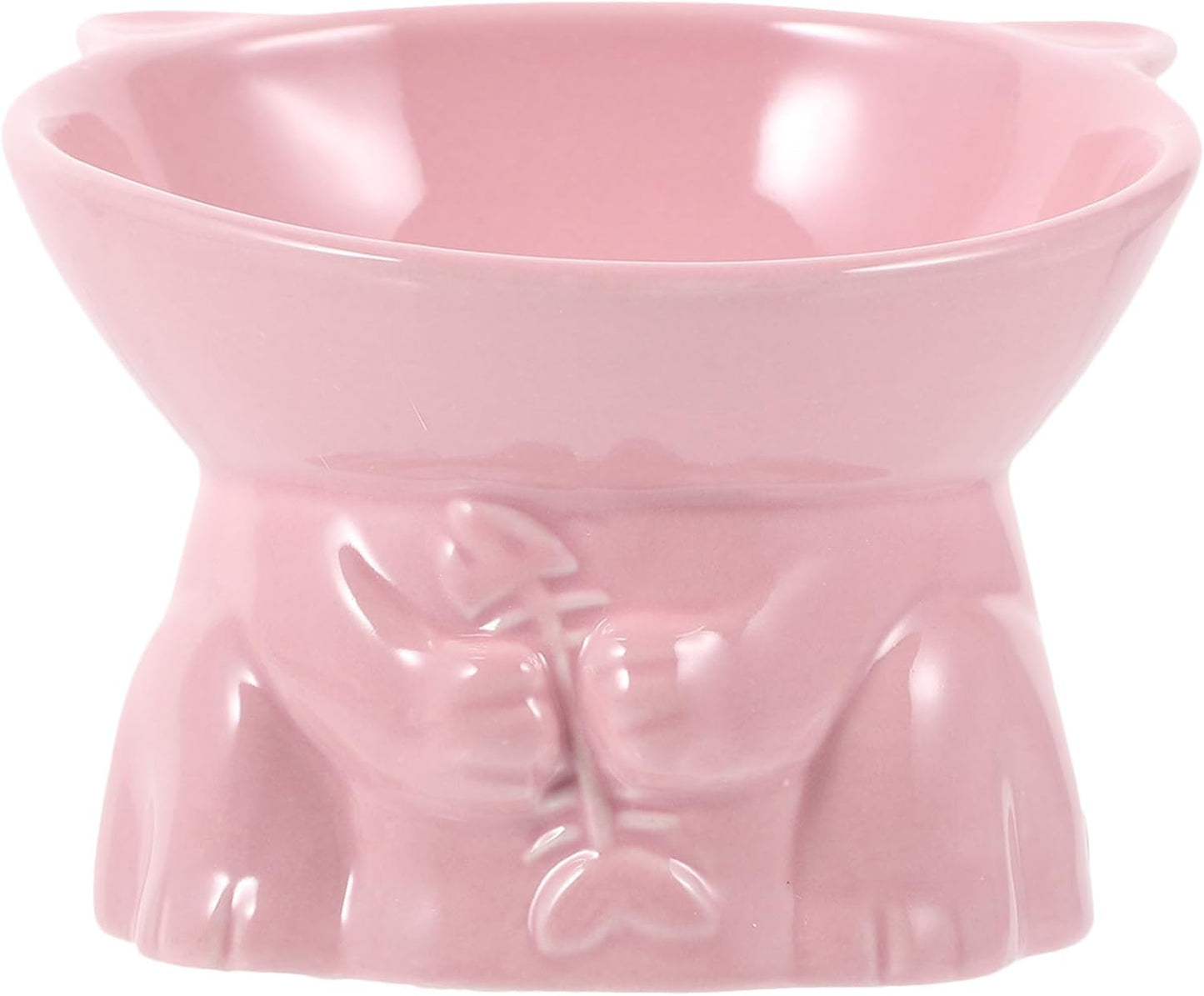 Milisten Elevated Tilted Ceramic Cat Food Bowl with Raised Stand, Fishbone Pattern Pink, Indoor Raised Feeding Dish for Cats to Protect Neck and Posture