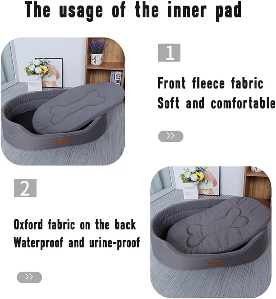 Economy Buster Premium Oval Pet Bed for Small Dogs & Cats (5–10 lbs), Oxford Cloth & Suede Bone-Shaped Warm Nest with Thinner Cushion,Non-Slip Base, Machine (Gray, Medium)