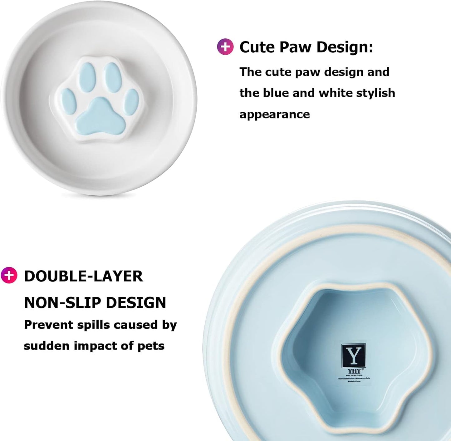 Y YHY Slow Feeder Dog Bowls, Ceramic Dog Bowls for Dry and Wet Food, Non-Slip Slow Dog Bowls for Small and Medium Dogs, Slow Feeder for Cats and Dogs, 21 oz - 2 Cup
