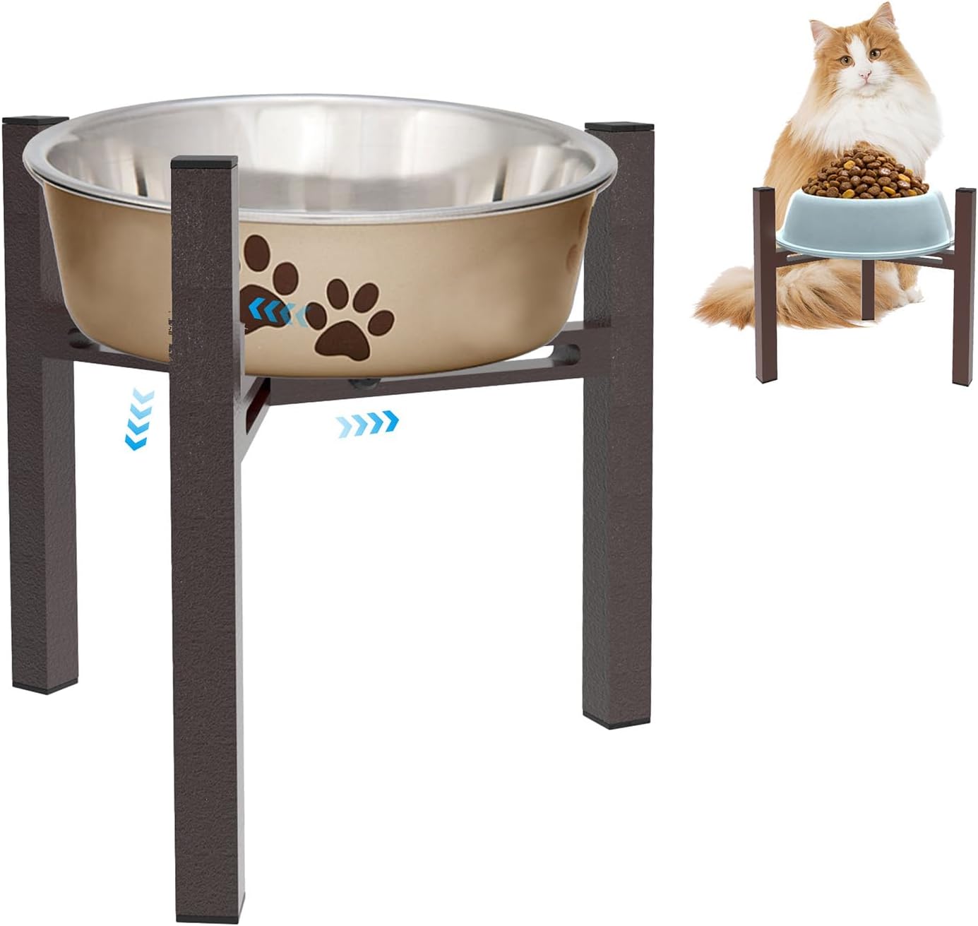 Elevated Cat Bowl Stand Good for Senior Cats Digestion Arthritis Relief - Adjustable Metal Feeder Riser, Fits 5.1-7.45” Round Bowls (No Bowls)(Shiny Coffee)