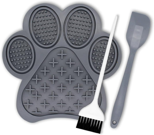 Slow Feeder Mat with Suction Cups, Non-Slip Design, Boredom & Anxiety Reducer for Dogs and Cats - Calming Mat for Bathing, Grooming, Nail Trimming (Gray)