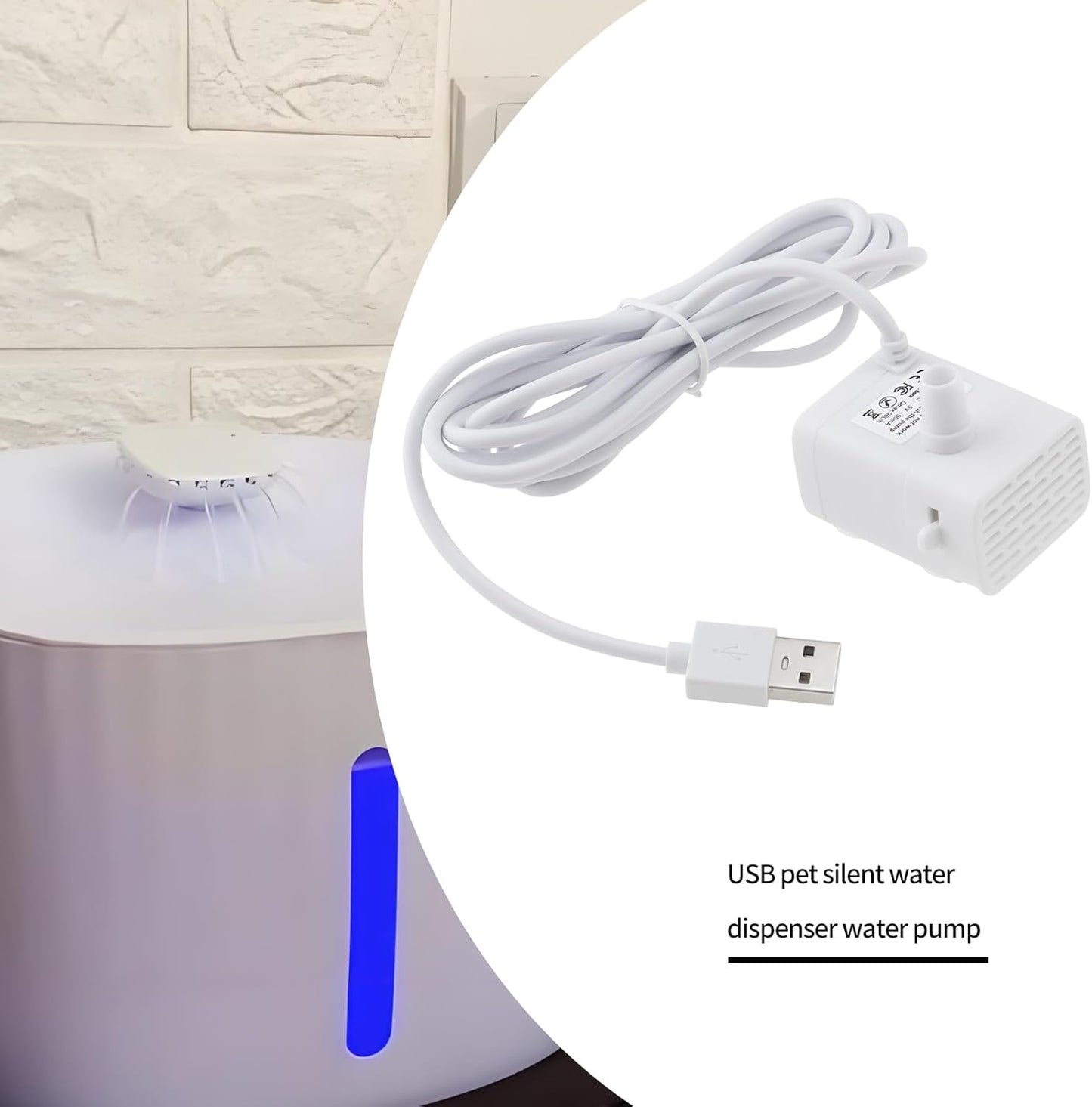 Cat Water Fountain Pump DC 5V Quiet Flow Speed Adjustable Water Volume with 6.5ft USB Power Cord for 61OZ/1.8L Dog Water Fountain Fish Tank Hydroponics