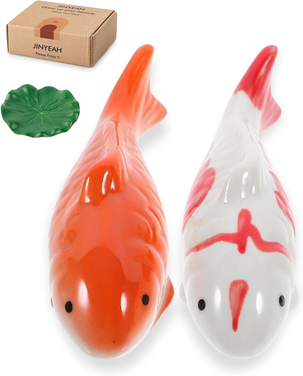 Ceramic Floating Koi Fish【China Glaze Craftsmanship】 Pond Decor Ceramic Floating Fake Fish Goldfish Koi Decor for Floating Pond Fountain Birdbath Fake Aquarium Decor 2PCS