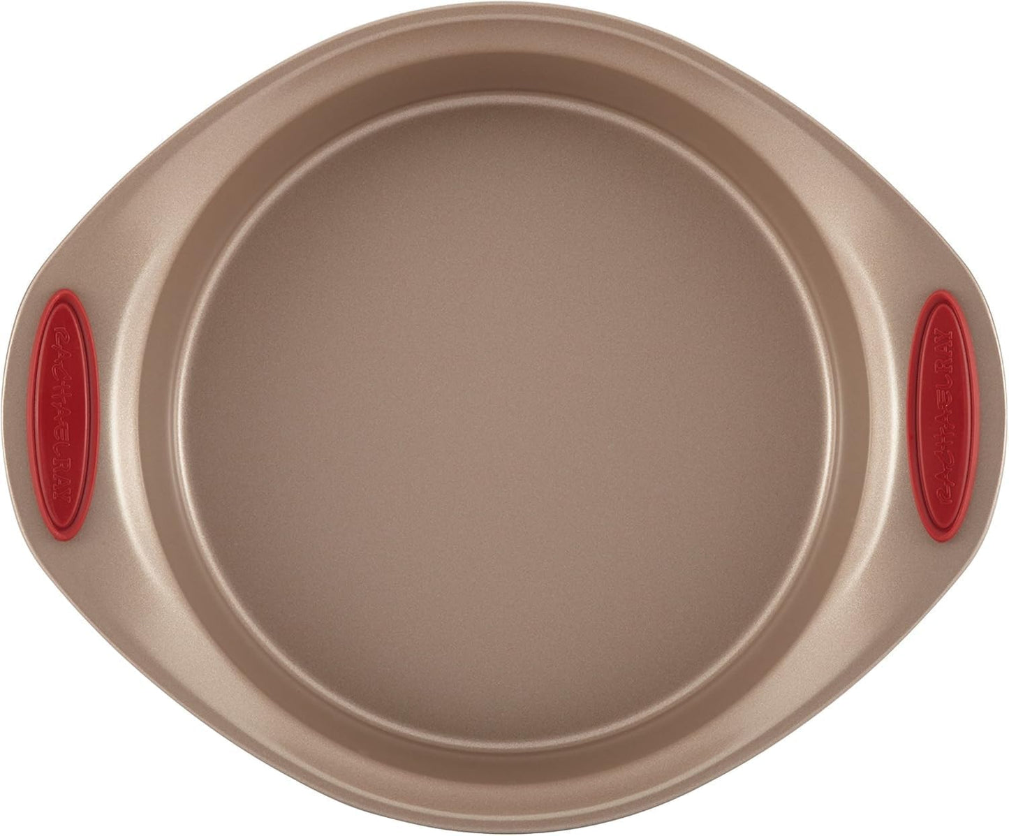 Rachael Ray Cucina Nonstick Bakeware Set Baking Cookie Sheets Cake Muffin Bread Pan, 10 Piece, Latte Brown with Cranberry Red Grips