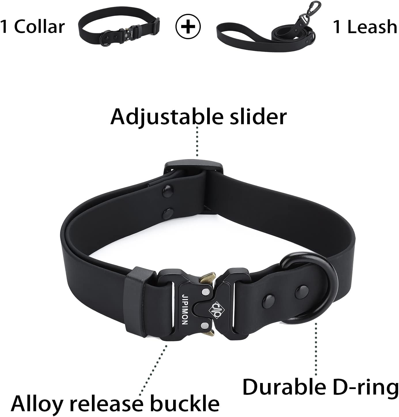 Waterproof Dog Collar and Leash Set Adjustable Quick Release Buckle Collar Leash for Small Medium Large Dogs (Small, Black)
