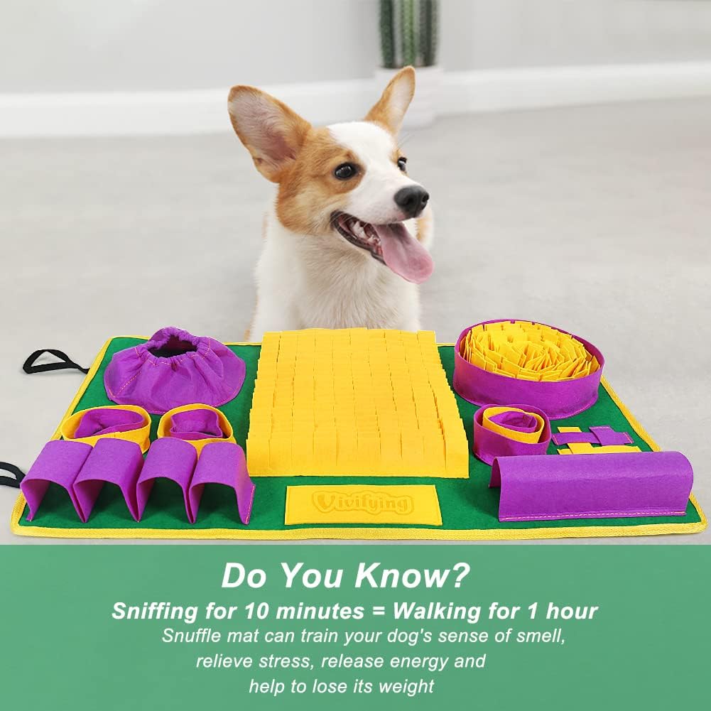 Vivifying Snuffle Mat for Dogs, Interactive Dog Puzzle Toys for Boredom and Mental Stimulation, Sniff Mat Helps Puppy and Cats Slow Eating and Keep Busy
