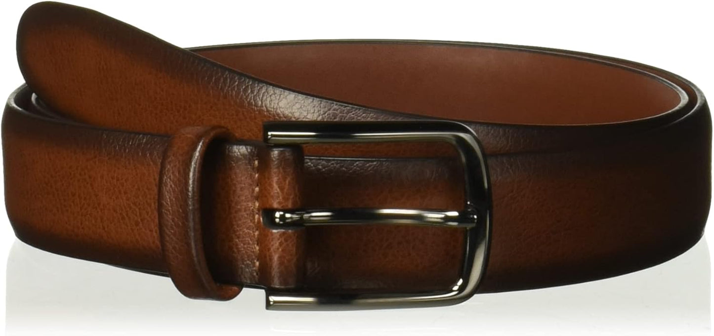 Perry Ellis Portfolio Park Ave Men's Dress Belt, Burnished Edges and Silver Prong Buckle, Textured Leather Belt