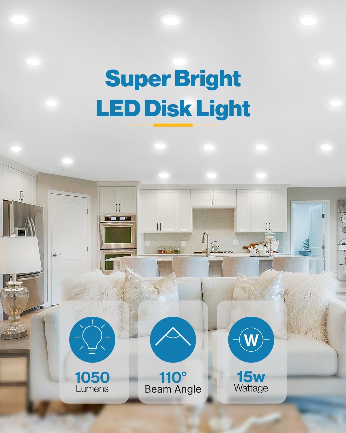 Sunco 24 Pack LED Disc Lights Ceiling 6 Inch, Flush Mount Disk Light, Recessed Can Lighting, 1050 LM, 15W (75W Equivalent), 6000K Daylight Deluxe, Dimmable, Damp Rated ETL.