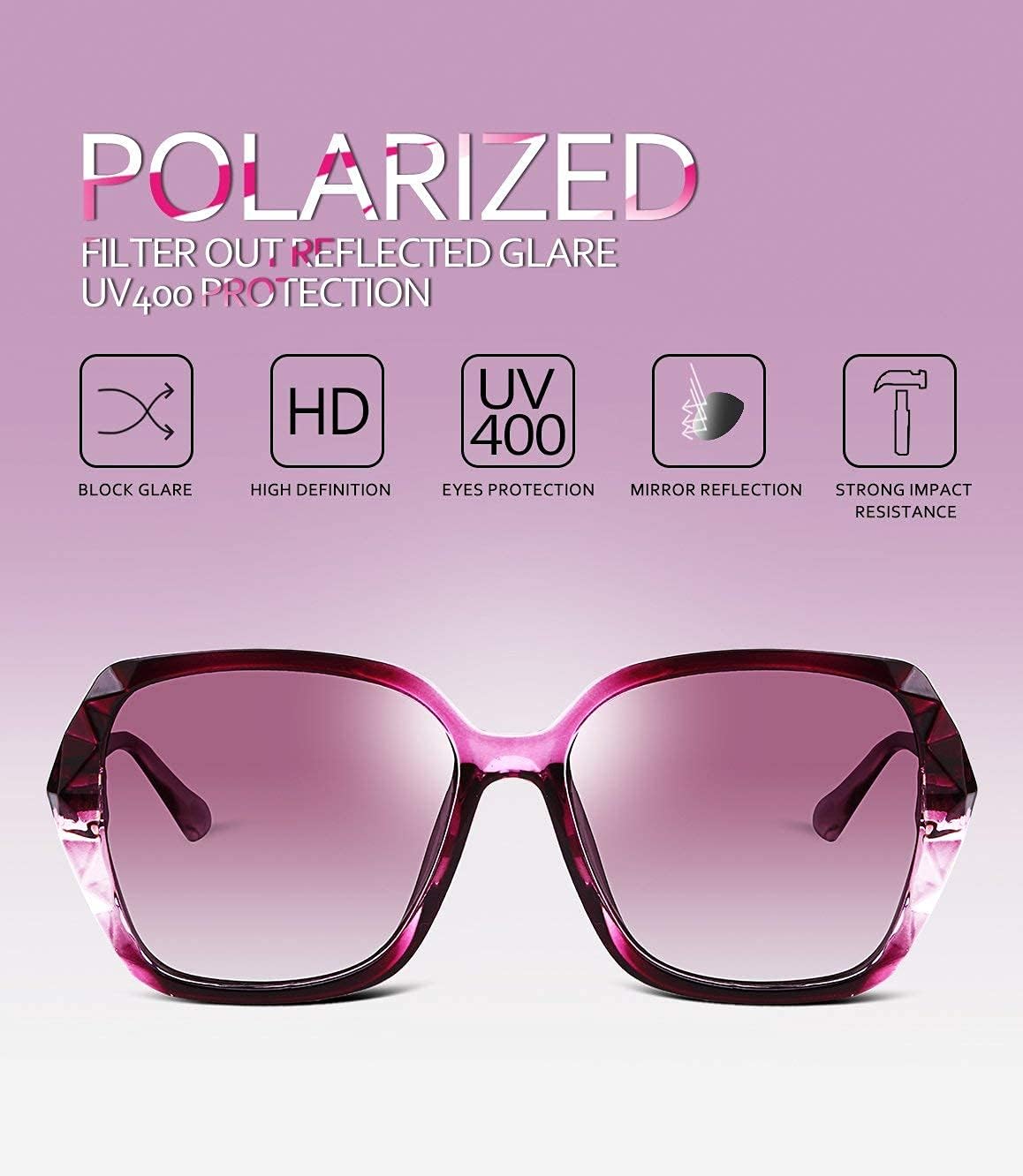FEISEDY Polarized Women Square Sunglasses Sparkling Composite Shiny Frame B2289