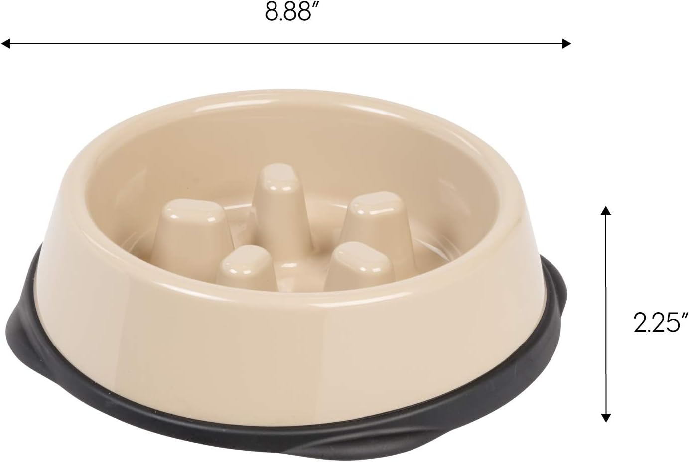 IRIS USA 2 Cups Slow Fedder Dog Bowl, Anti-Choking, Anti-Slip, Easy to Clean, Interactive Puzzle Toy, Healthy Digestion, Short snouted, Dogs Cats & Other Pets, BPA, PVC, Phthalate Free, Beige/Black