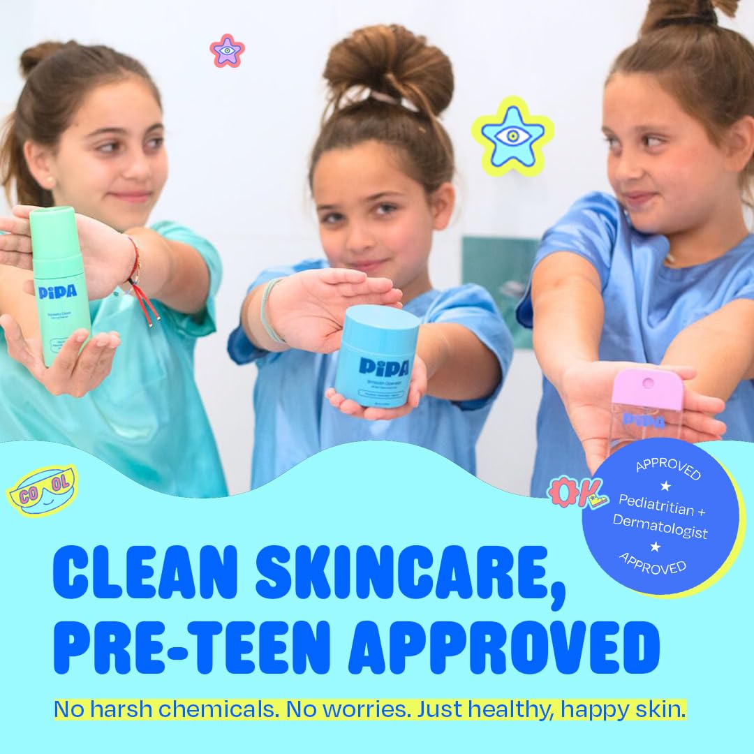 Pipa Skincare Start Young Bundle Gift Set | 3-Step Birthday Gift Skin Care Routine for Girls & Tweens 8 to 12 | Alcohol-Free & Safe | Includes Foam Face Cleanser, Face Moisturizer & Facial Mist