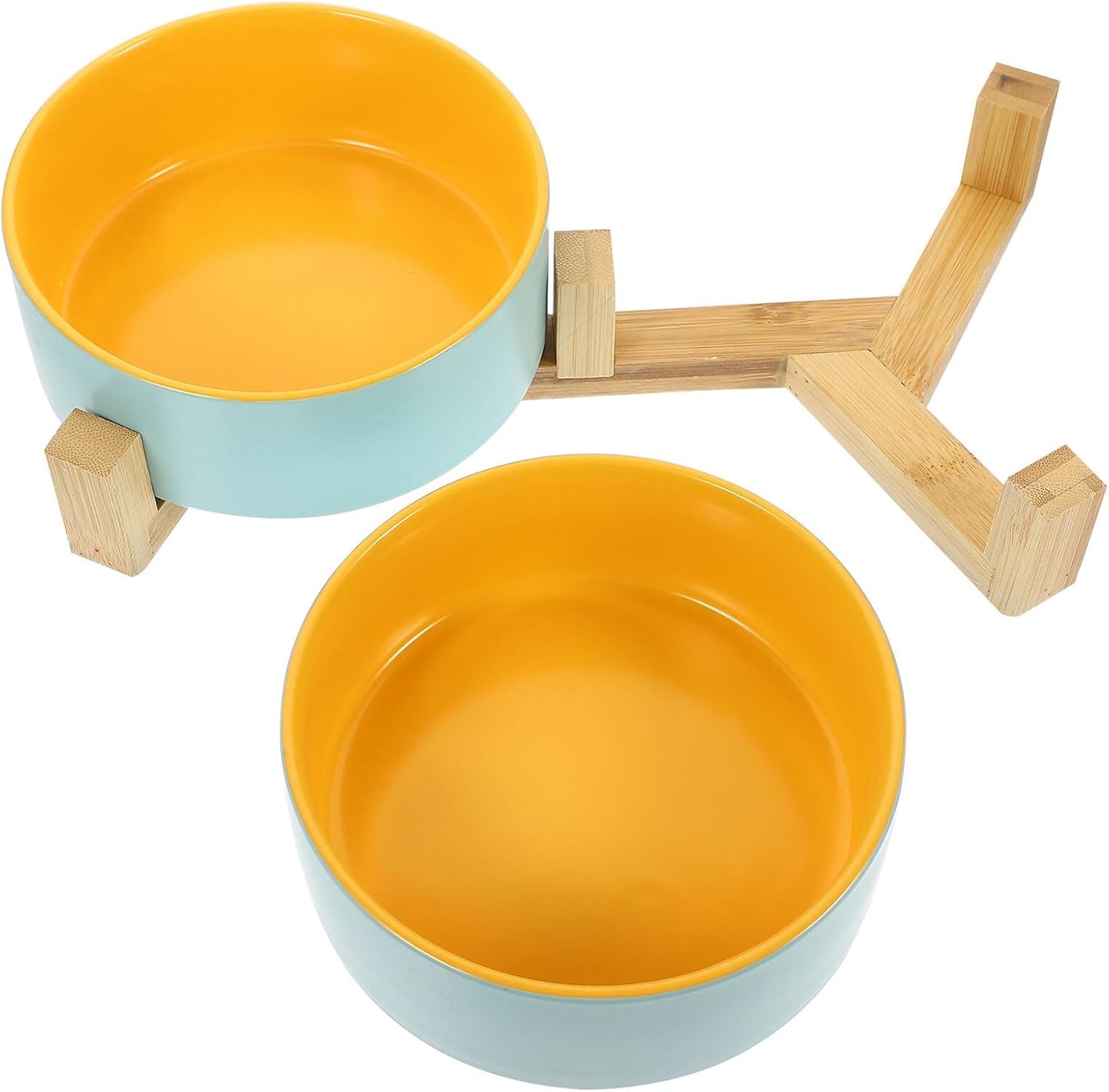 Milisten Ceramic Elevated Cat Bowl with Double Bowls and Wooden Stand for Small Cats Pet Feeding Accessory for Indoor Use
