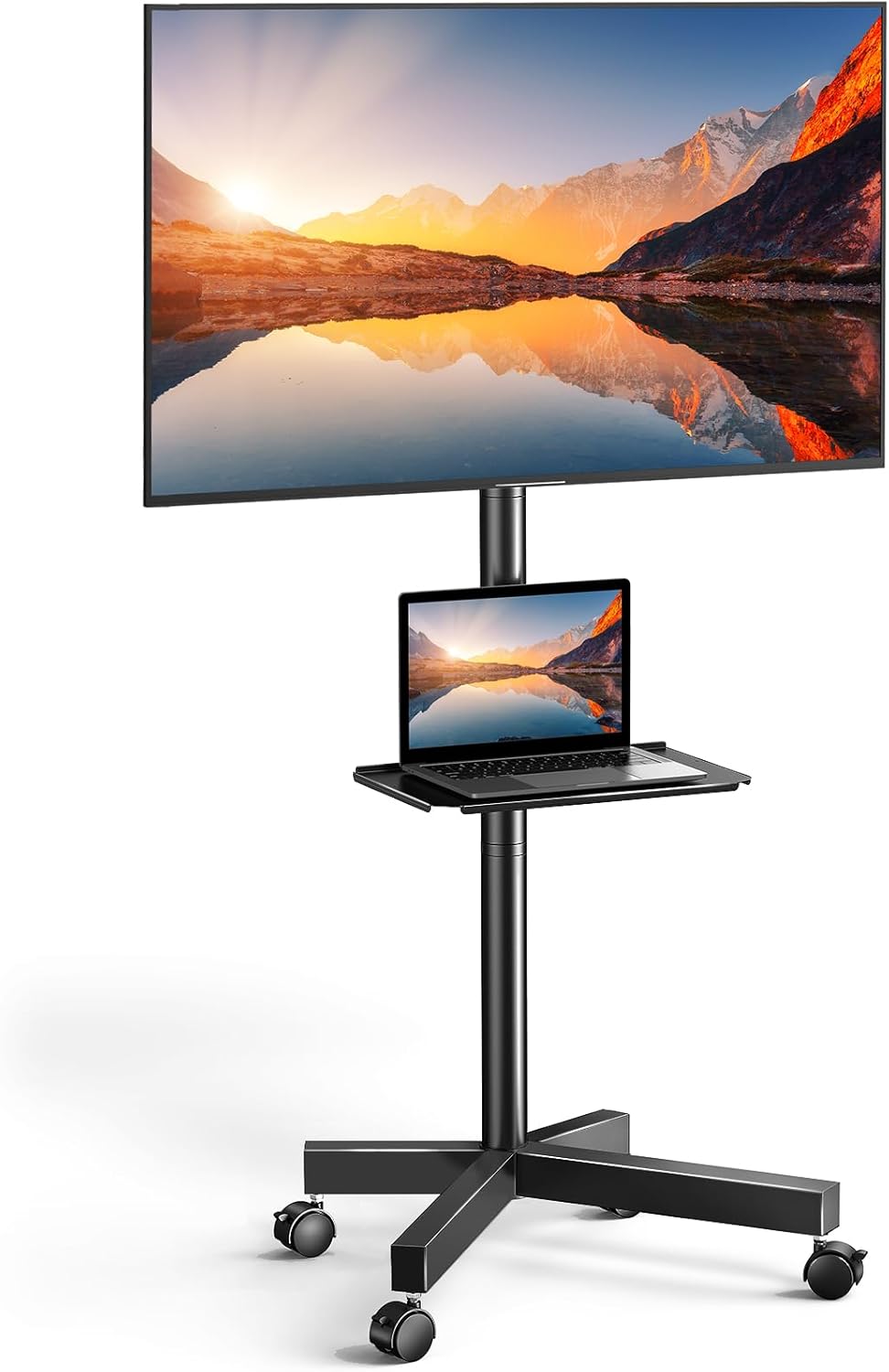 PERLESMITH Rolling TV Stand on Wheels for 23-60 Inch Flat Curved Screen TVs, Mobile TV Cart Holds up to 99 lbs -Portable TV Stand Adjustable Height with Shelf/Tray, Max VESA 400x400mm, PSTVMC04