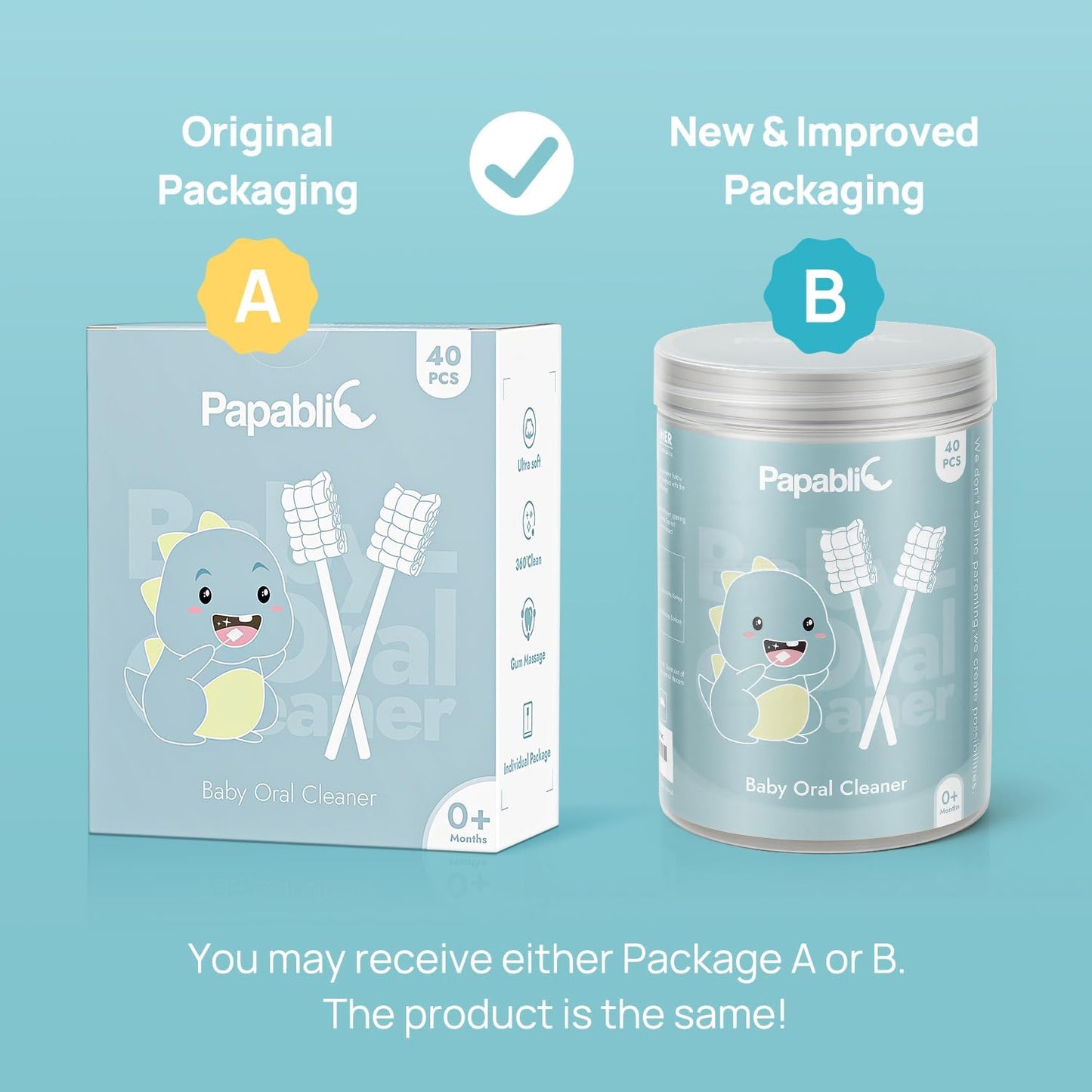 Papablic Baby Tongue Cleaner, Baby Oral Cleaner, Disposable Infant Mouth Cleaner Newborn, Upgrade Gum Cleaner with Paper Handle for Infants Ages 0-2 Years, 40 Pack
