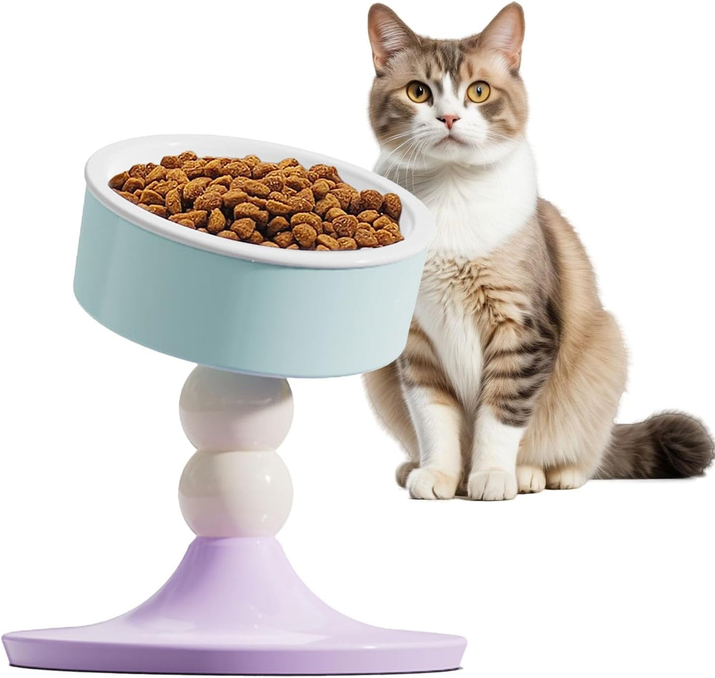 Elevated Cat Bowls, Slanted Ceramic Cat Bowl for Indoor Cats Adjustable Height Kitten Food Bowl Non-Slip Neck Protection Adjusts to 4.69", 5.98", 7.28" (Lavender Mint, S)