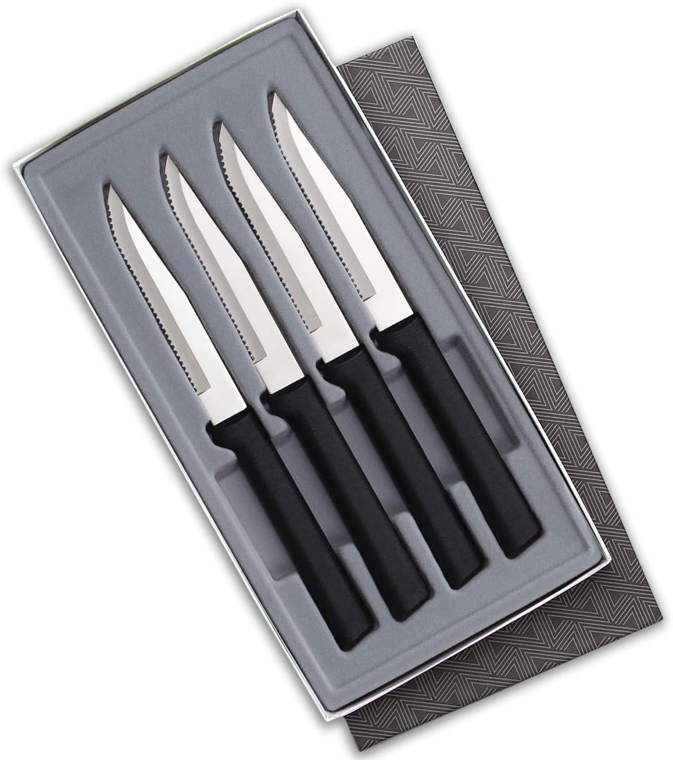 Rada Cutlery Four Serrated Steak Knives Gift Set (G24S), 4-Piece Knife Set, Stainless Steel Blades, Black Handle