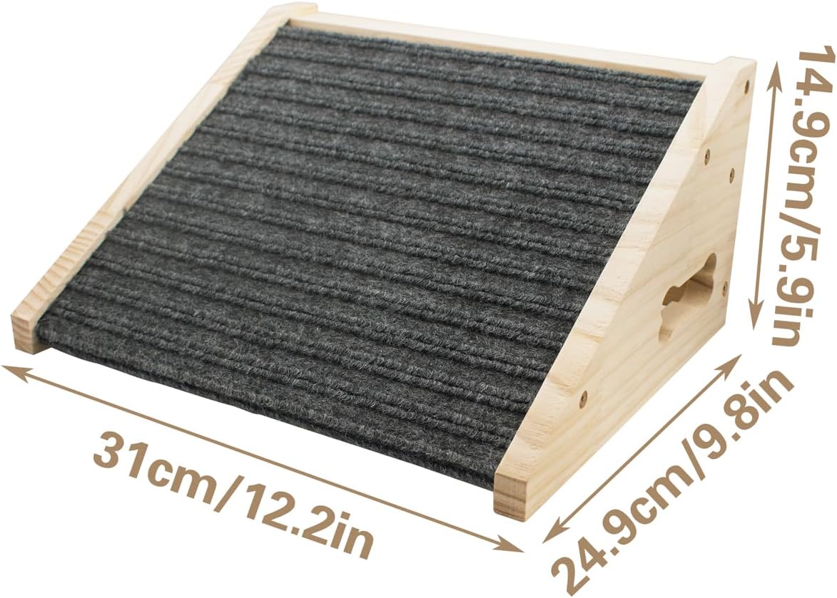 Dog Ramp for Stairs, Wooden Low-Angled Pet Ramps with Anti-Slip Carpet Surface, Step and Stair Assist for Small Medium Dog & Cats, Injured & Aged Pets (1 Pack)