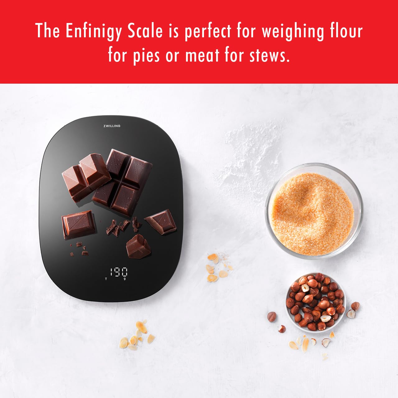 ZWILLING Enfinigy Digital Kitchen Food Scale, Max Weight 22lbs, Grams & Ounces, .1-gram Accuracy, Black