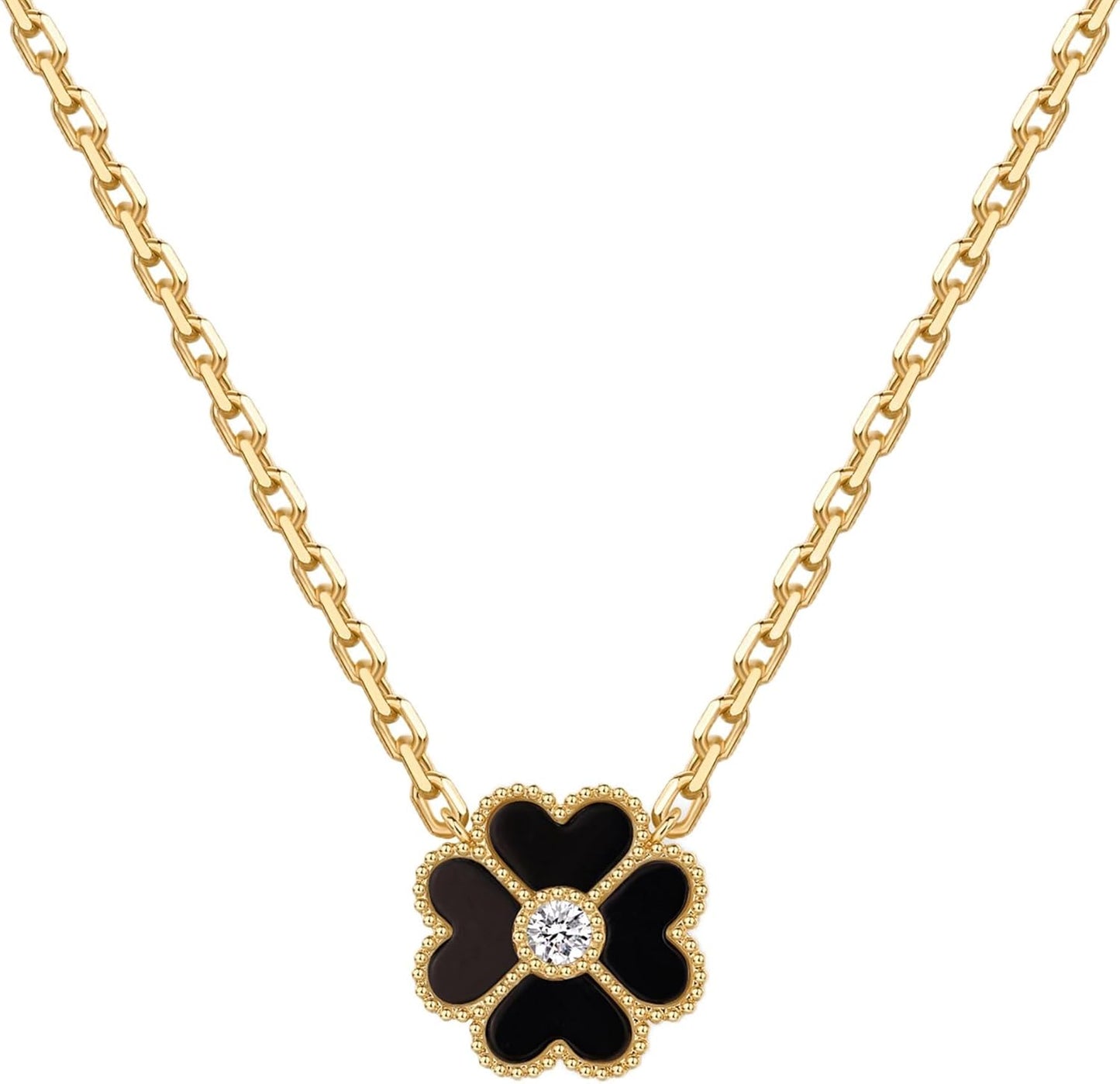 PAVOI 14K Gold Plated Clover Necklaces for Women - Lucky Four Leaf Clover Necklace Pendant - Trendy Flower Black Onyx Gemstone Mother of Pearl Jewelry Gifts