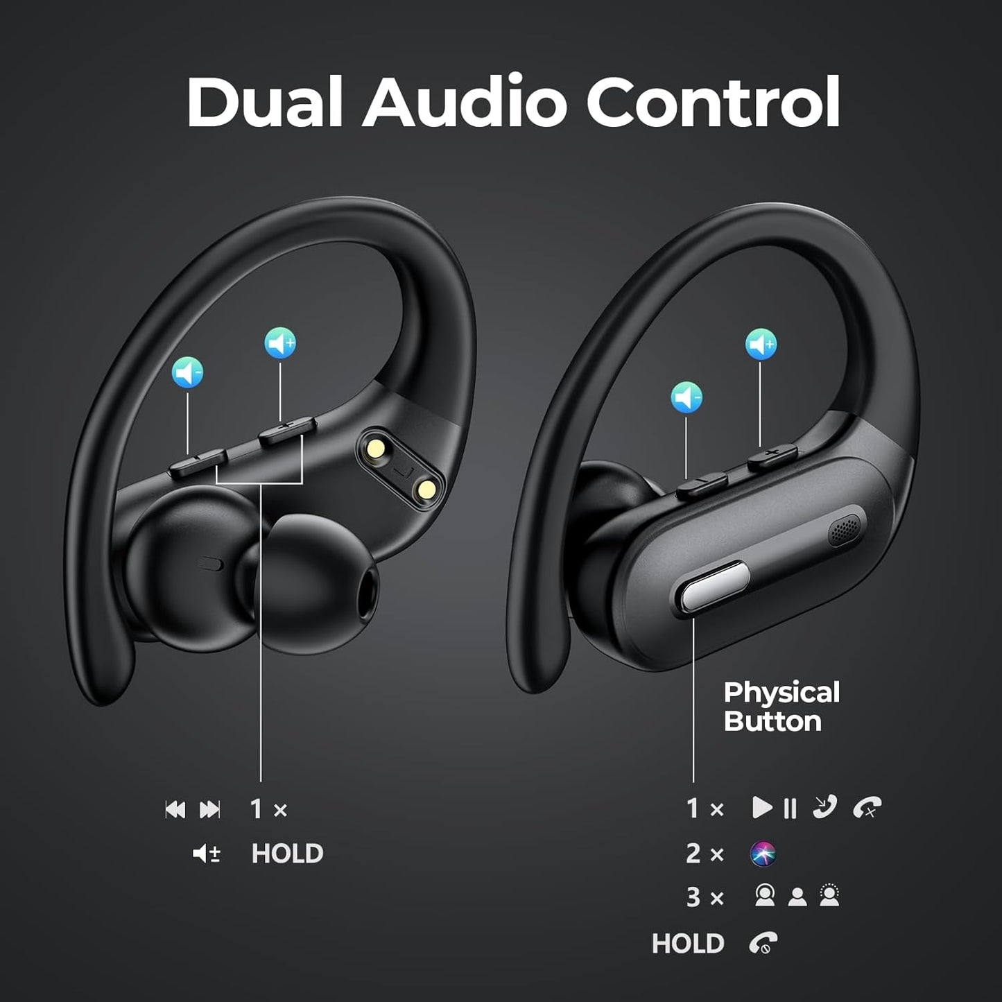 Active Noise Cancelling Ear Buds Wireless Earbuds 90 Hrs Playtime Bluetooth Headphones with Hi-Res Stereo Deep Bass Power Display Earphones with Earhooks Waterproof Transparency Headset for Sports/Gym