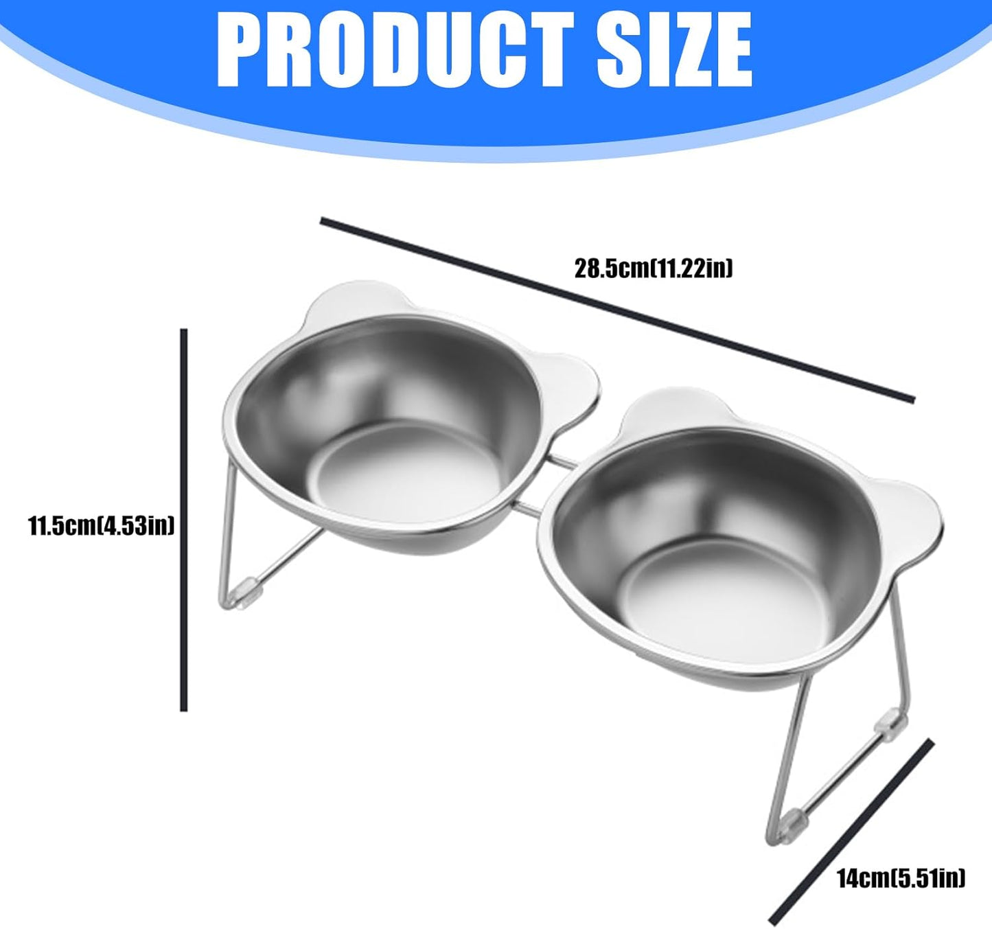 304 Stainless Steel Cats Feeders Double Bowls Antislip Food and Water Bowl Feeding for Small Dog Kittens Elevated Cats Bowl with Stand