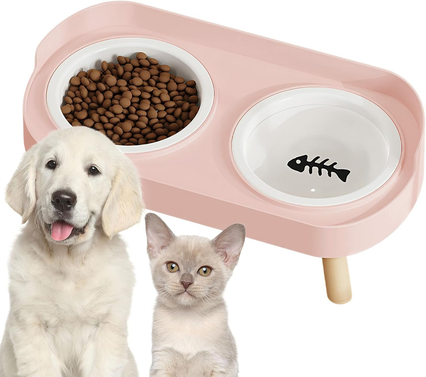 Ceramic Pet Feeder, Non-Slip Elevated Dog Bowls for Puppy Kitten with Stand, Durable Anti-Skid Ceramic Material, Indoor Outdoor Home Office Yard Patio Feeding Solution