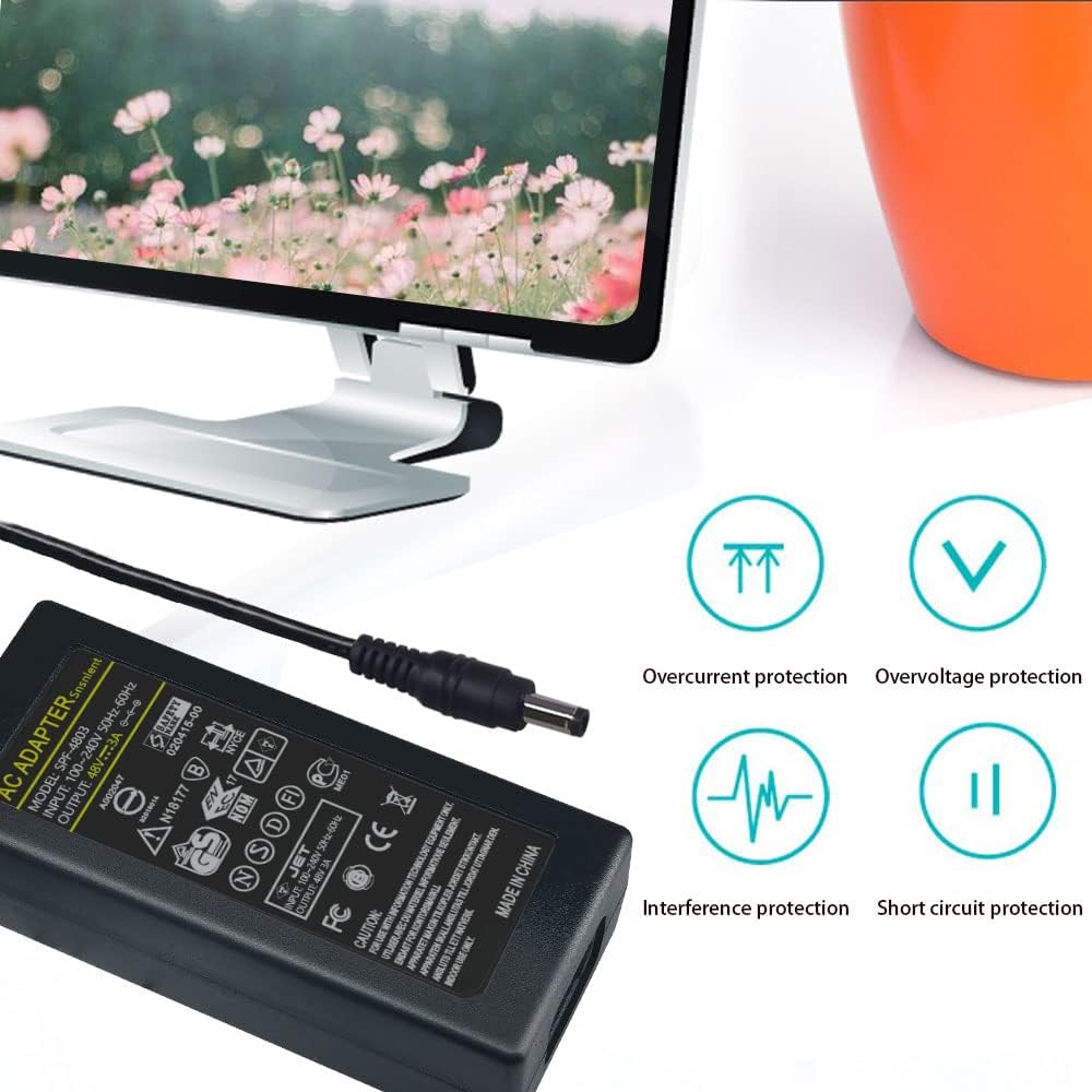 AC DC 48V 3A Power Supply Adapter 144W 48V Charger 48V 3A Switching Power Transformers Interface 5.5 x 2.5mm Suitable for POE Routers Switches Control Systems