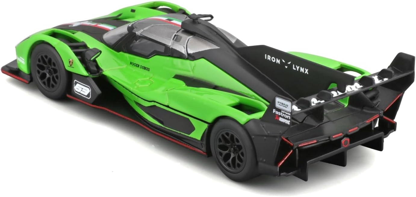 Bburago 1/43 Lamborghini SC63 LMDh Le Mans 24 Hour Endurance Race, Green Sports Car, Diecast Car, 18-38315